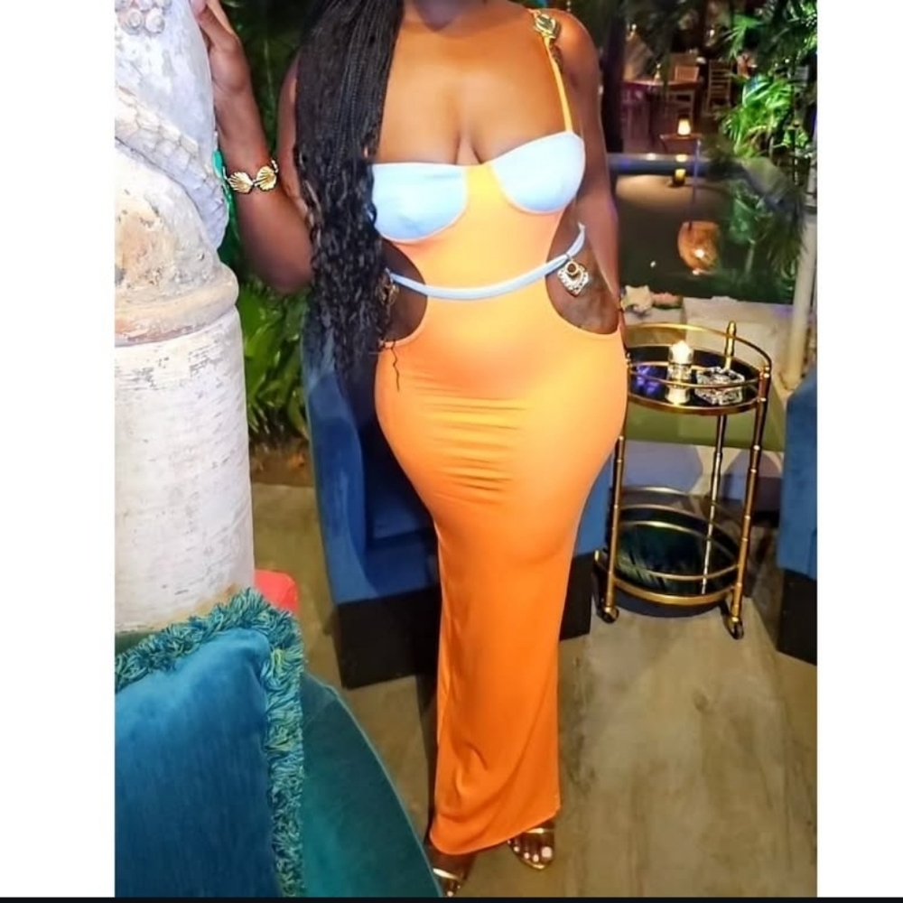 Orange and Blue Cutout Dress